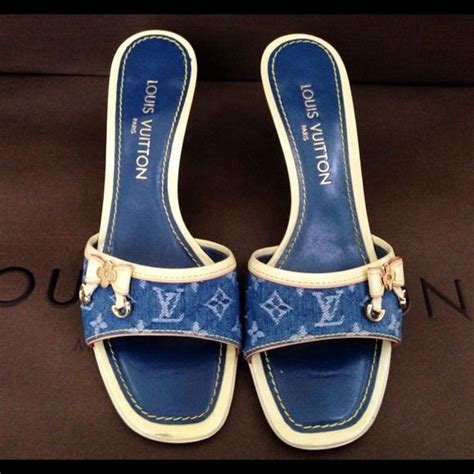 louis vuitton block heel sandals|Louis Vuitton denim sandals.